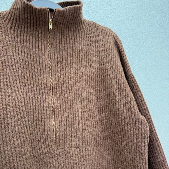 Daily Ritual Brown Ribbed 1/2 Half Zip Knit Wool Blend Sweater Womens sz Medium - Picture 3 of 10
